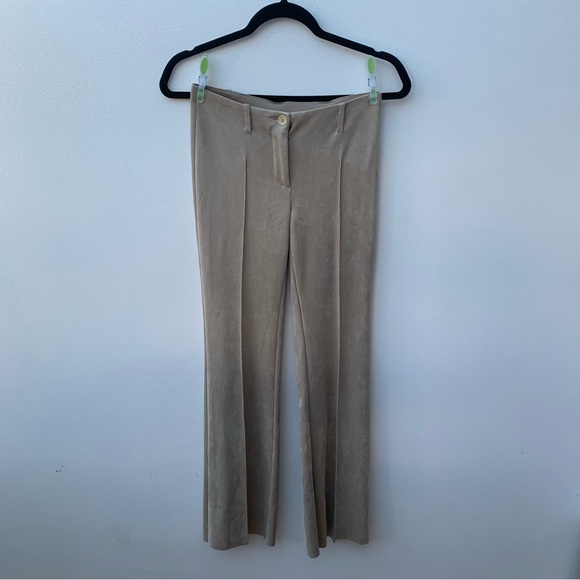 Marc Cain Pants - Marc Cain Women’s Size N1 UK 8 Tan Faux Suede Flare Pleat Trouser Stretch 70s
